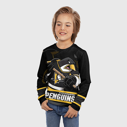 Детский лонгслив Питтсбург Пингвинз, Pittsburgh Penguins / 3D-принт – фото 3