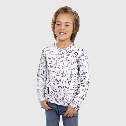 Детский лонгслив МАТЕМАТИЧЕСКИЕ ФОРМУЛЫ НАУКА / 3D-принт – фото 3