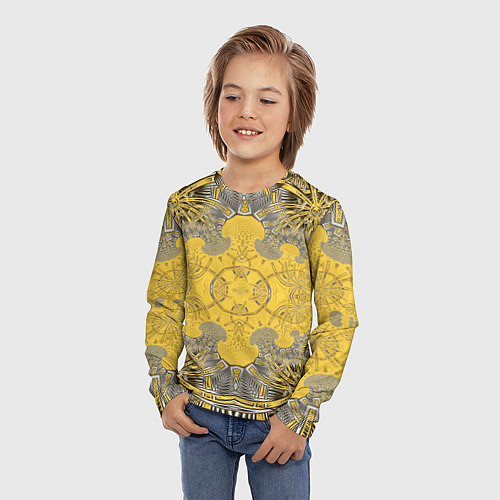 Детский лонгслив Коллекция Фрактальная мозаика Желтый на черном 573 / 3D-принт – фото 3