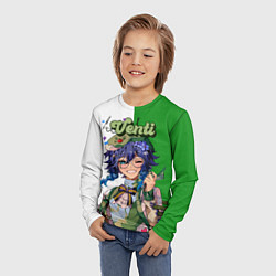 Лонгслив детский Венти волшебно улыбается Genshin Impact, цвет: 3D-принт — фото 2