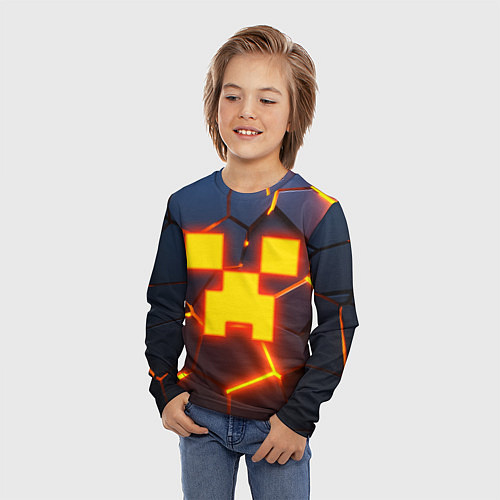 Детский лонгслив ОГНЕННЫЙ КРИПЕР 3D ПЛИТЫ FIRE CREEPER / 3D-принт – фото 3