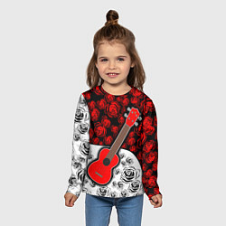 Лонгслив детский Гитара Розы Контраст, цвет: 3D-принт — фото 2