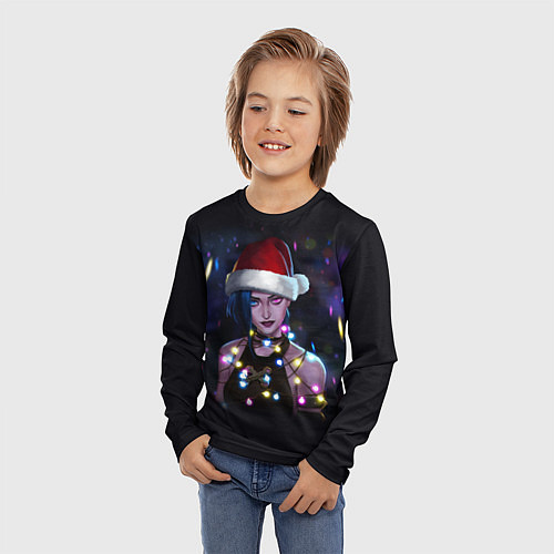 Детский лонгслив Джинкс в шапке Деда Мороза / 3D-принт – фото 3