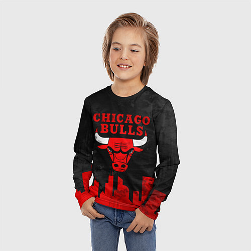 Детский лонгслив Chicago Bulls, Чикаго Буллз Город / 3D-принт – фото 3