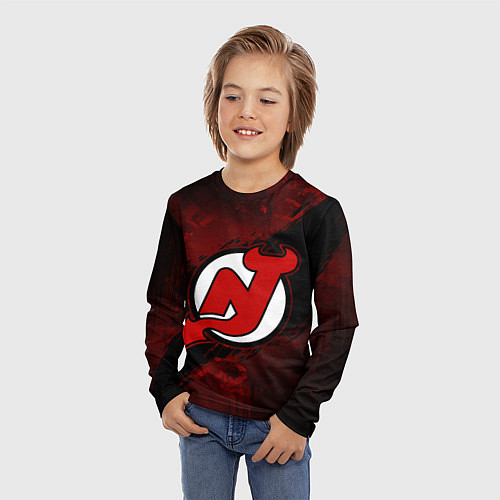 Детский лонгслив New Jersey Devils, Нью Джерси Девилз / 3D-принт – фото 3