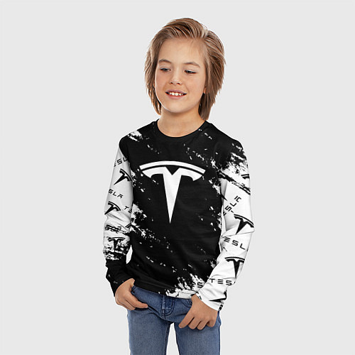 Детский лонгслив Tesla logo texture / 3D-принт – фото 3