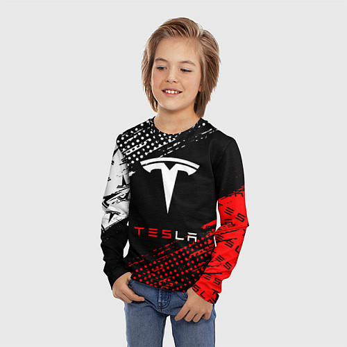 Детский лонгслив Tesla - Logo Pattern / 3D-принт – фото 3