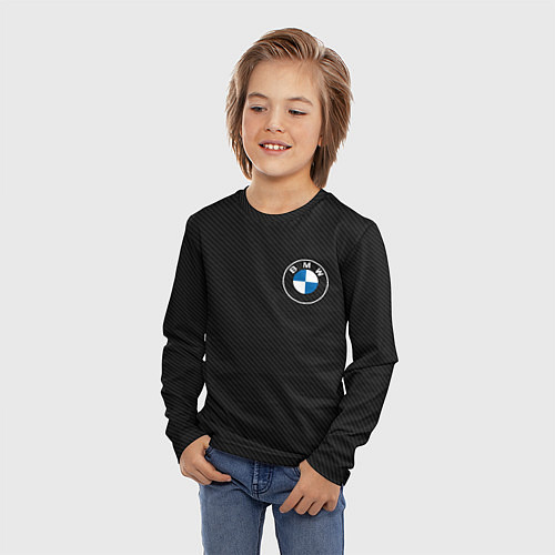 Детский лонгслив BMW LOGO CARBON ЧЕРНЫЙ КАРБОН / 3D-принт – фото 3