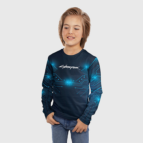 Детский лонгслив Cyberpunk Неоновая микросхема / 3D-принт – фото 3