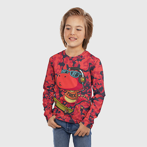 Детский лонгслив Веселый динозавр на скейте / 3D-принт – фото 3