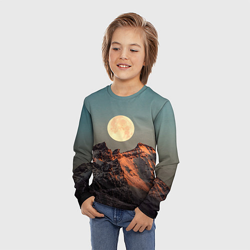 Детский лонгслив Полная луна и горы / 3D-принт – фото 3