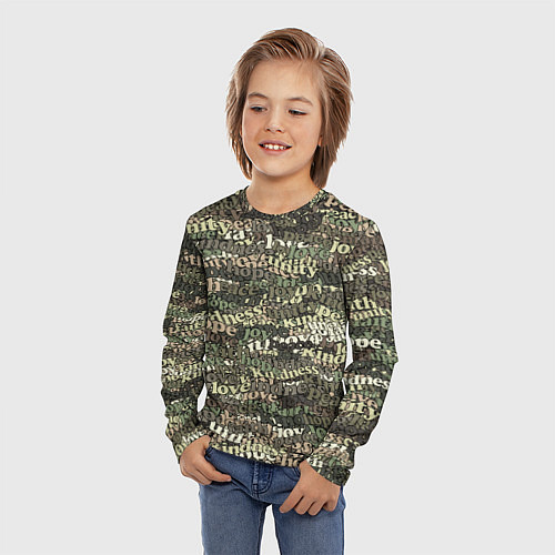 Детский лонгслив Peace, Love камуфляж / 3D-принт – фото 3