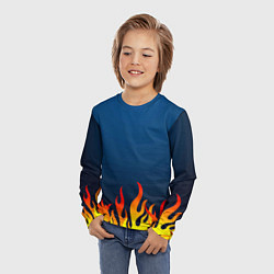 Лонгслив детский Пламя огня синий фон, цвет: 3D-принт — фото 2