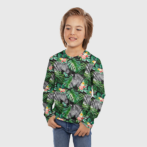 Детский лонгслив Зебра и листья / 3D-принт – фото 3