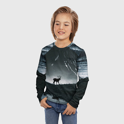 Детский лонгслив Северный олень и вулкан / 3D-принт – фото 3