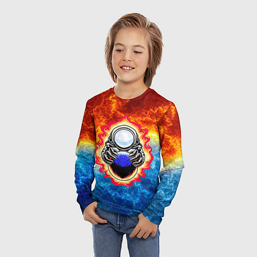 Детский лонгслив Космонавт в огне над планетой / 3D-принт – фото 3