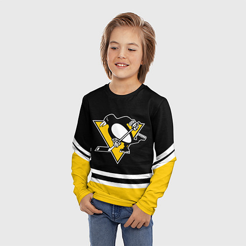 Детский лонгслив Pittsburgh Penguins Питтсбург Пингвинз / 3D-принт – фото 3