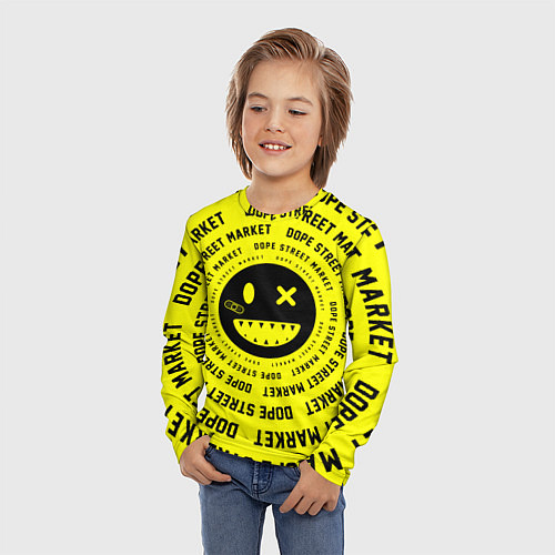 Детский лонгслив Счастливый Смайлик Yellow Dope Street Market / 3D-принт – фото 3