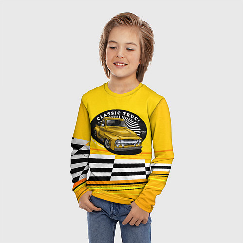 Детский лонгслив Желтый ретро-автомобиль / 3D-принт – фото 3