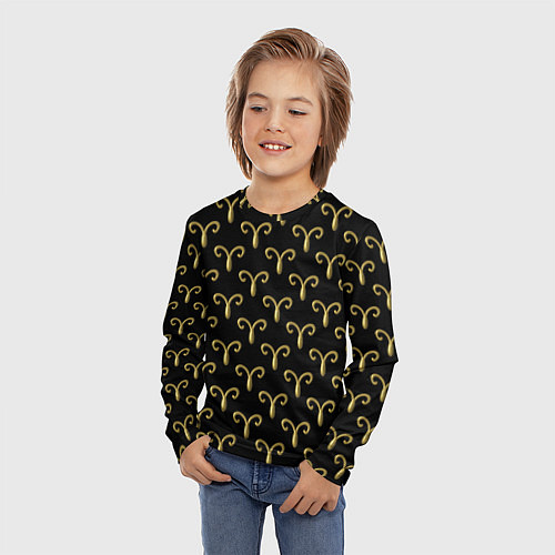 Детский лонгслив Золотой овен на черном фоне Паттерн / 3D-принт – фото 3