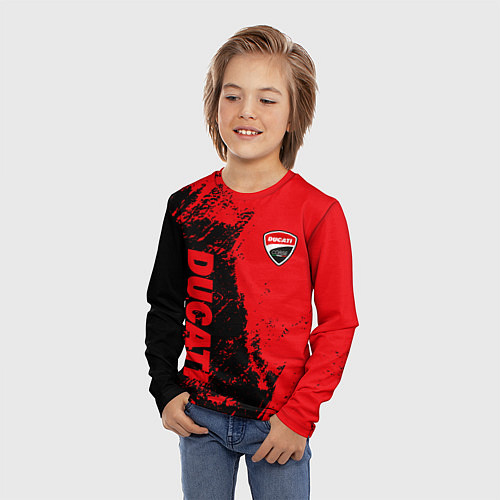 Детский лонгслив DUCATI КРАСНО ЧЕРНЫЙ / 3D-принт – фото 3