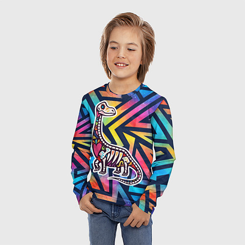 Детский лонгслив Разноцветный скелет динозавра / 3D-принт – фото 3