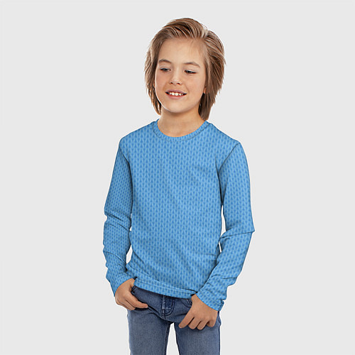 Детский лонгслив Вязаный узор голубого цвета / 3D-принт – фото 3
