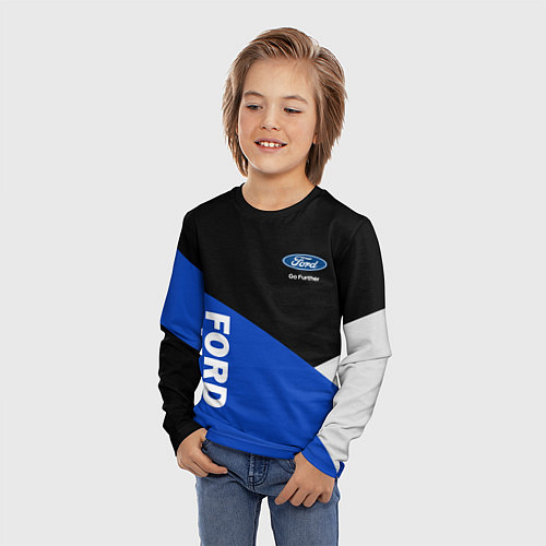 Детский лонгслив FORD ФОРД ЧЕРНЫЙ СИНИЙ БЕЛЫЙ / 3D-принт – фото 3