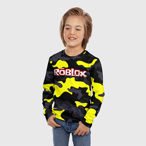 Детский лонгслив Roblox Камуфляж Чёрно-Жёлтый / 3D-принт – фото 3