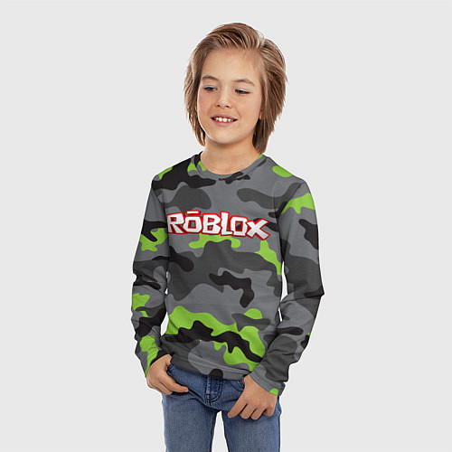 Детский лонгслив Roblox Камуфляж Серо-Чёрный / 3D-принт – фото 3