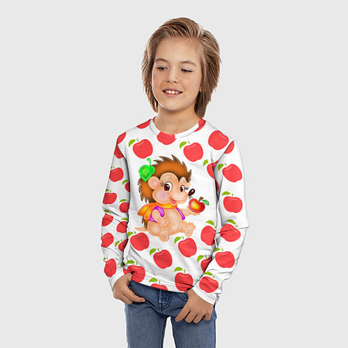 Детский лонгслив Веселый Ежик с Яблоком / 3D-принт – фото 3