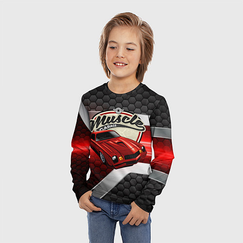 Детский лонгслив Muscle Красная классика авто / 3D-принт – фото 3