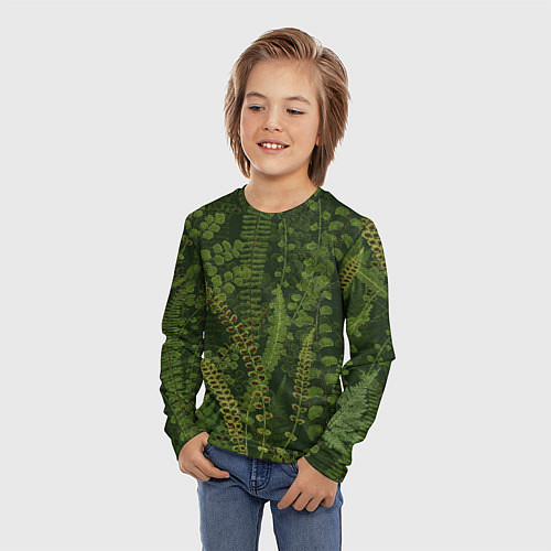 Детский лонгслив Цветы Зеленые Папоротники / 3D-принт – фото 3