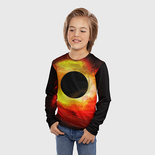 Детский лонгслив Черная дыра на красно-желтом фоне / 3D-принт – фото 3