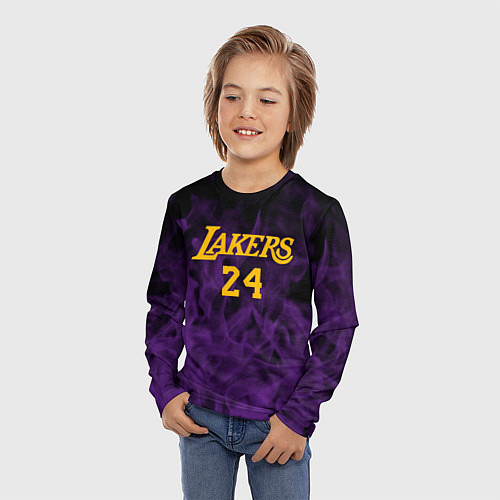 Детский лонгслив Lakers 24 фиолетовое пламя / 3D-принт – фото 3