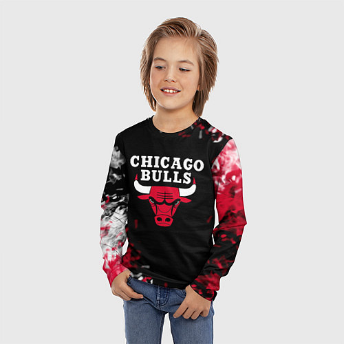 Детский лонгслив Чикаго Буллз Chicago Bulls Огонь / 3D-принт – фото 3