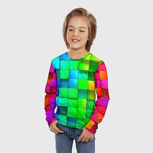 Детский лонгслив РАЗНОЦВЕТНЫЕ КУБИКИ MULTICOLORED CUBES / 3D-принт – фото 3