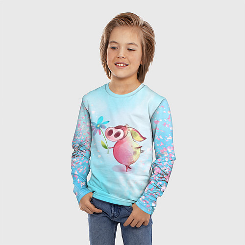 Детский лонгслив Милый поросенок с цветами / 3D-принт – фото 3