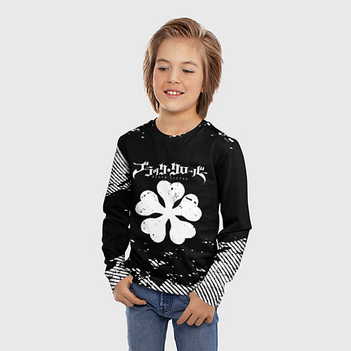 Детский лонгслив Белый логотип black clover чёрный клевер / 3D-принт – фото 3