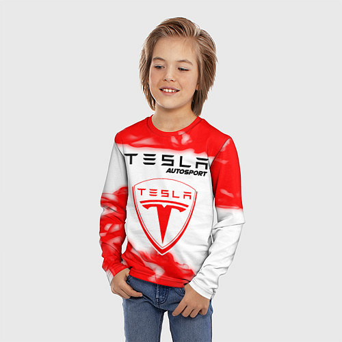 Детский лонгслив ТЕСЛА Autosport Огонь / 3D-принт – фото 3