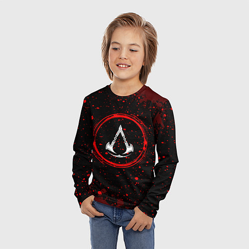 Детский лонгслив Символ Assassins Creed и краска вокруг на темном ф / 3D-принт – фото 3