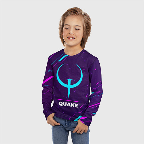 Детский лонгслив Символ Quake в неоновых цветах на темном фоне / 3D-принт – фото 3