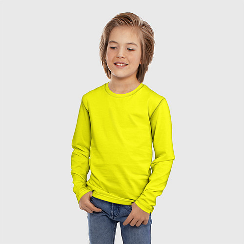 Детский лонгслив Однотонный неоновый лимонный желтый тон / 3D-принт – фото 3