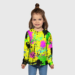 Лонгслив детский Абстрактная картина в разноцветный неоновых тонах, цвет: 3D-принт — фото 2