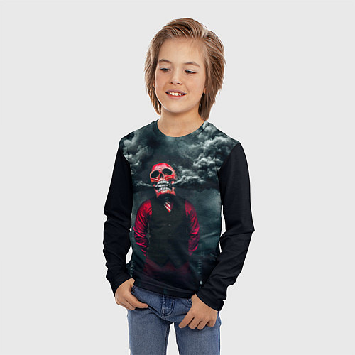 Детский лонгслив Smoke Дым Skull / 3D-принт – фото 3