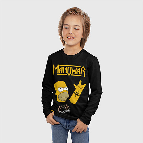 Детский лонгслив Manowar Гомер Симпсон Рокер / 3D-принт – фото 3