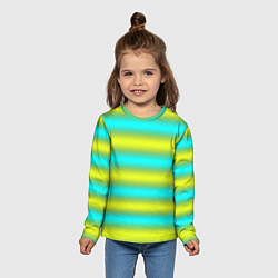 Лонгслив детский Бирюзово-желтые неоновые полосы, цвет: 3D-принт — фото 2