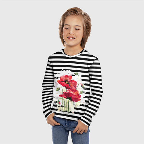 Детский лонгслив Red poppies Акварельные цветы / 3D-принт – фото 3