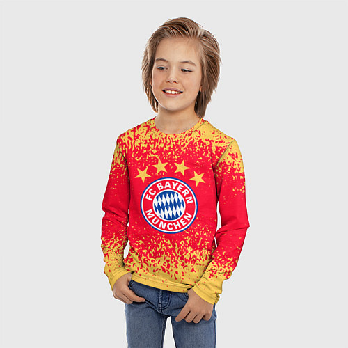 Детский лонгслив Bayern munchen красно желтый фон / 3D-принт – фото 3