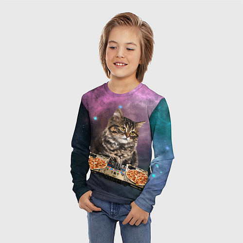 Детский лонгслив Космический котёнок диджей Space DJ Cat / 3D-принт – фото 3